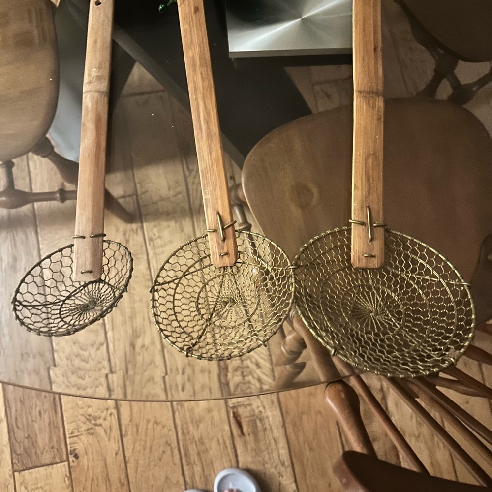 Set of Three Bamboo and Metal Skimmers
